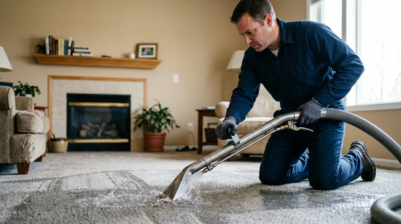 Water damage restoration technician working near Mission, KS